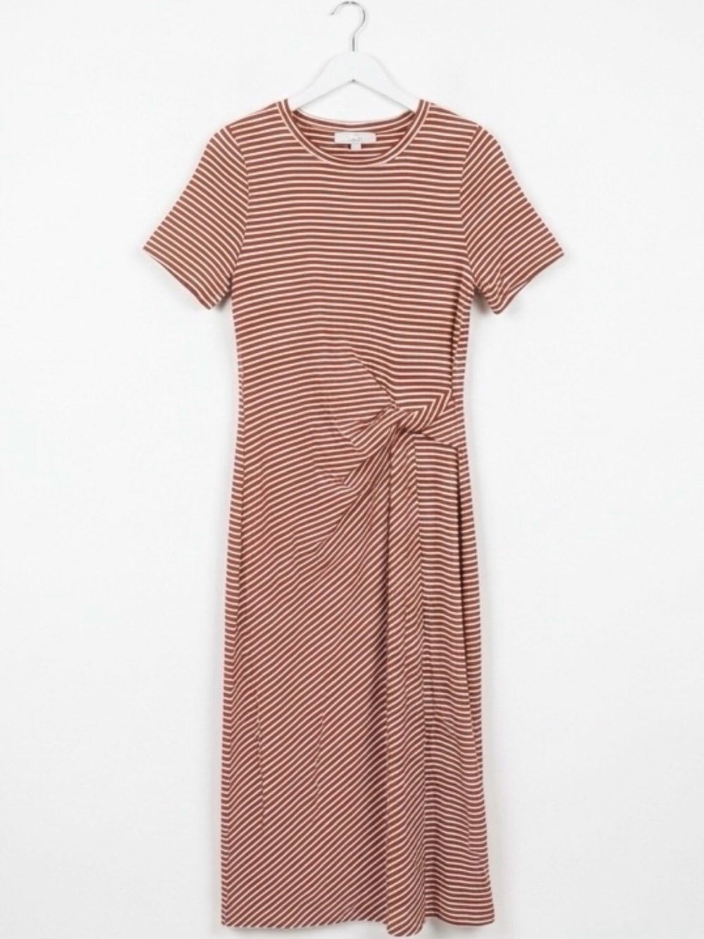 LOFT Rust and White Striped Maxi Dress with Side Knot & 12” Split - Size Small
